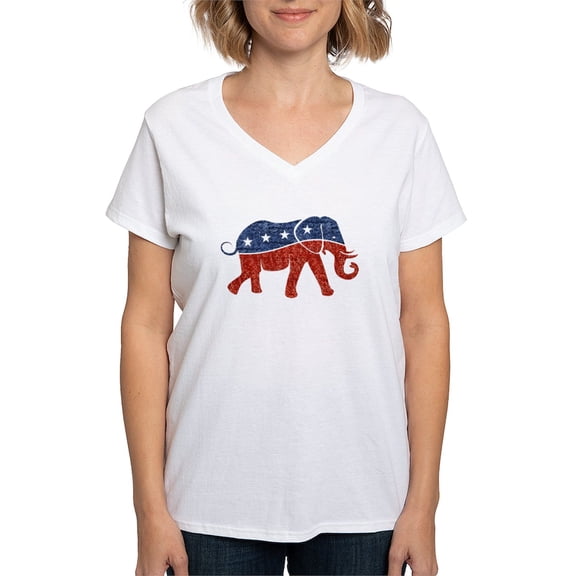 CafePress - Glitter Republican Elephant T Shirt - Womens Cotton V-Neck T-shirt