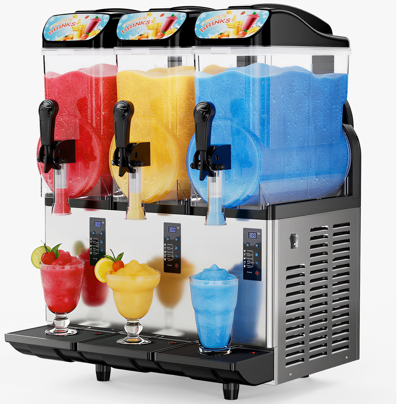 Slushie Machine Commercial, 4Gal×3 Tanks Frozen Drink Machine, 110V Stainless Steel Margarita Slushie Maker for Restaurant Bar Home Party Cocktail Alcohol Beverage Wine, 12Gal/45L