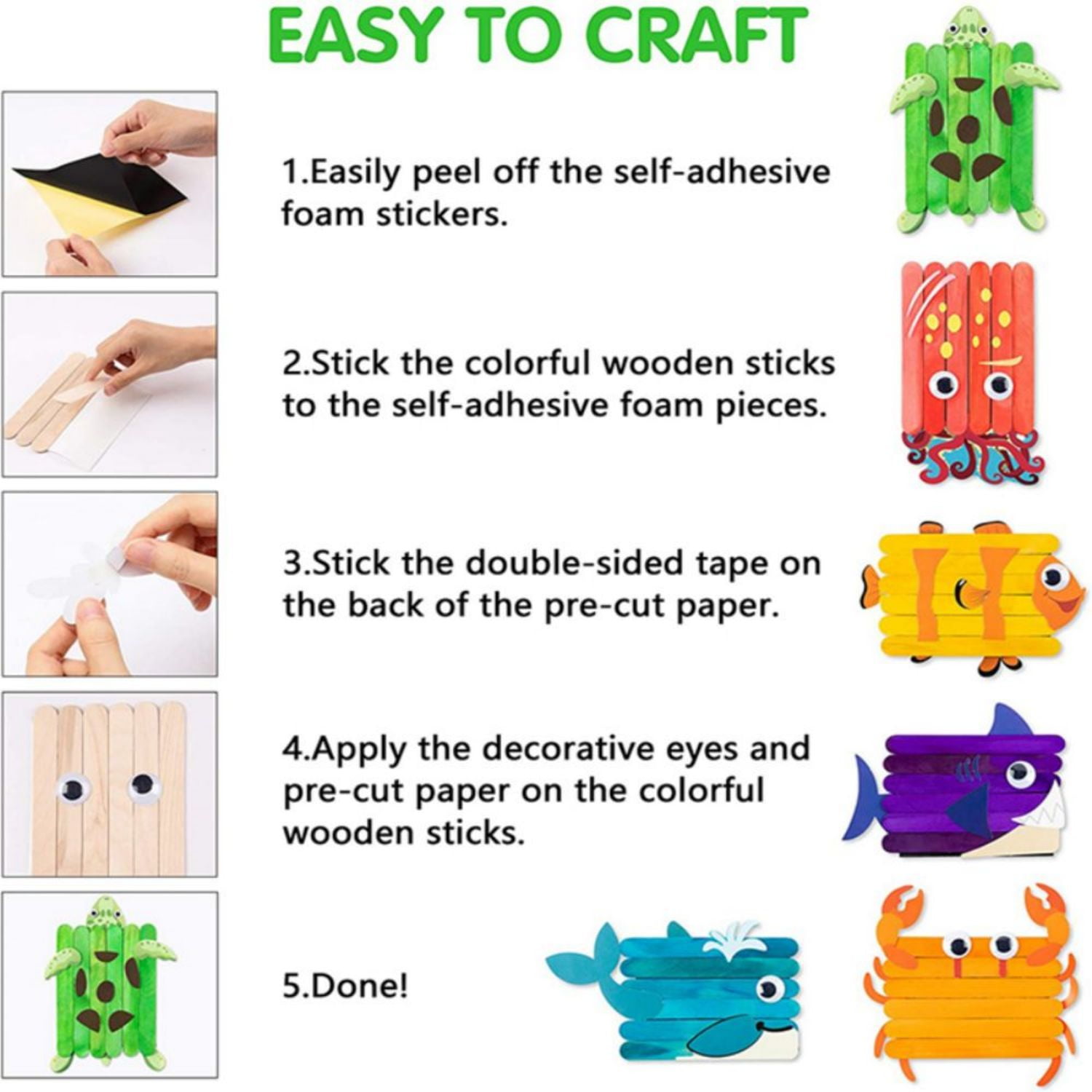 Laffact Ocean Wooden Sticks Craft Kit,Creative Handmade Project Supplies for Home Classroom Party Games,6Counts
