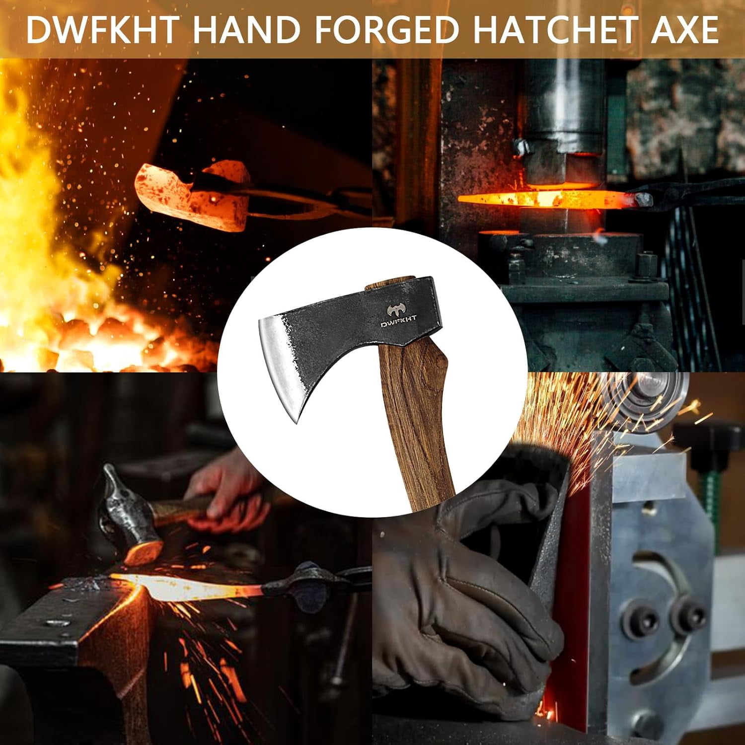 DWFKHT 15.7"  Hatchet Axe, Camping Hatchet with Sheath, Beech Handle for Wood Chopping and Outdoor Survival