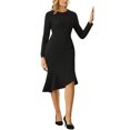 thumbnail image 1 of Vestido formal de cola de pez de manga larga y cuello redondo para mujer INSPIRE CHIC con cinturón XL negro, 1 of 5