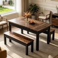 thumbnail image 2 of Fnova 3 Pieces Dining Table Set for 4-6 with 2 Benches, 55" Farmhouse Wood Kitchen Table and Space Saving Tuck Under Benches for Kitchen Dining Room, 2 of 17
