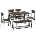 thumbnail image 2 of 6 Piece Dining Table Set, Wooden Dining Table with Storage Rack, 4 Chair and Bench, Stainless Steel Frame Modern Dining Set for Home, Kitchen, Breakfast Small Space, Easy Assembly, Deep, 2 of 7