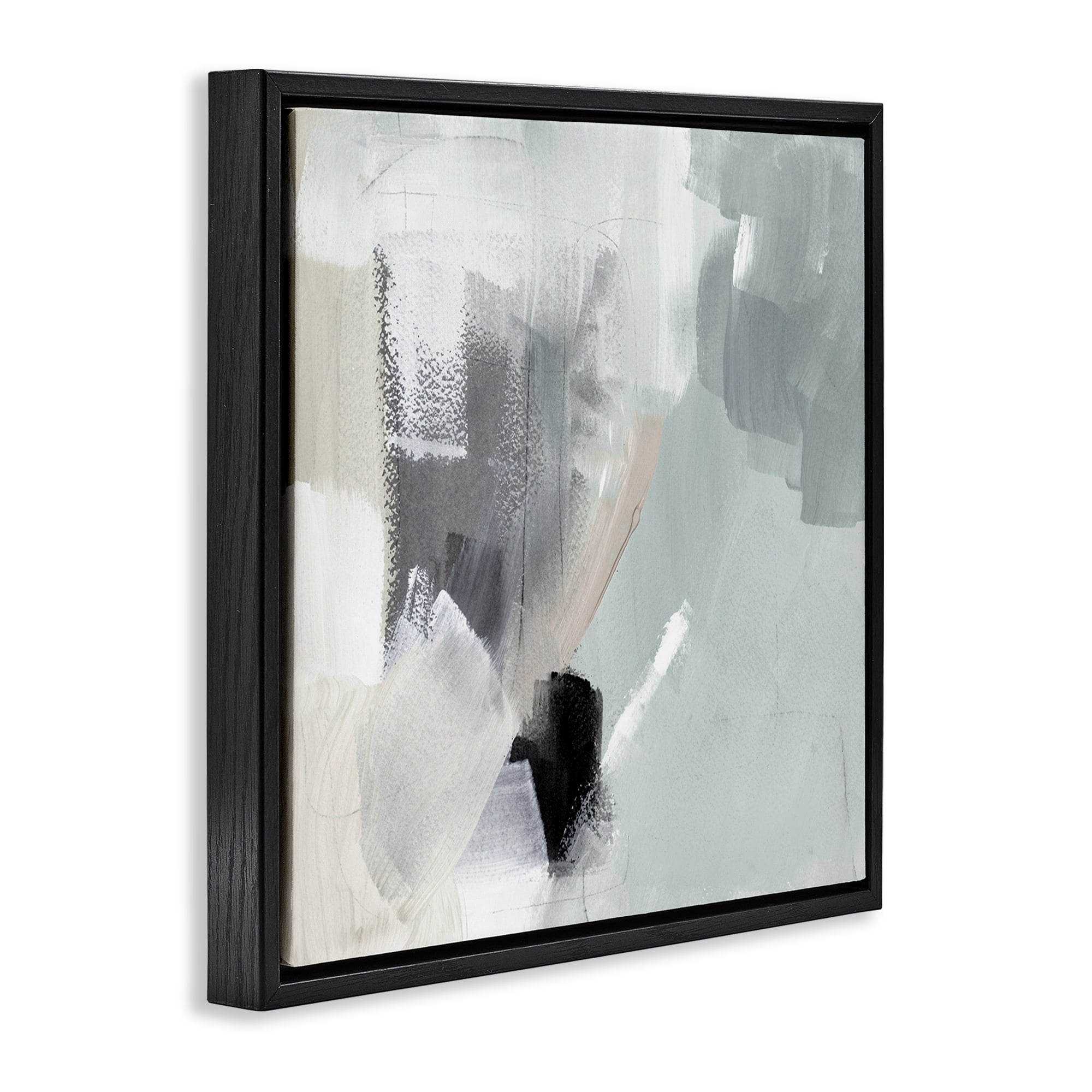 Stupell Industries Quiet In Grays Abstract Painting Black Floater Framed Canvas Art Print Wall Art, 25 x 25