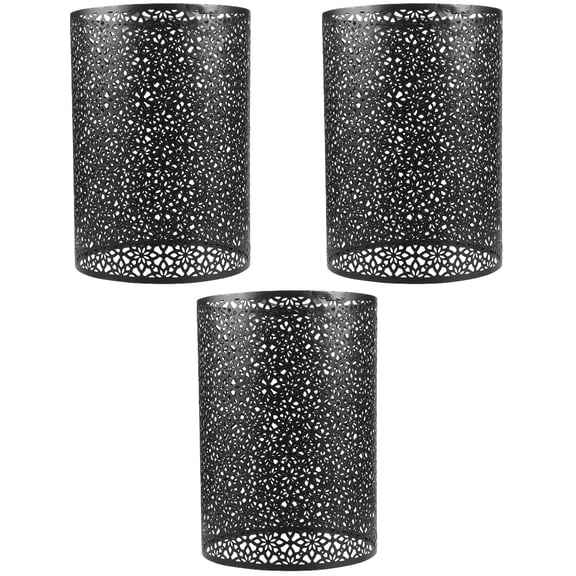 Set of 3 Wrought Iron Hollow Lampshade Shades for Table Lampshades Black