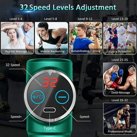 FPWNGL 32 Speed Massage Gun Mini LCD Display Deep Muscle Body Massage Fascia Guns Body Neck Vibrator Fitness