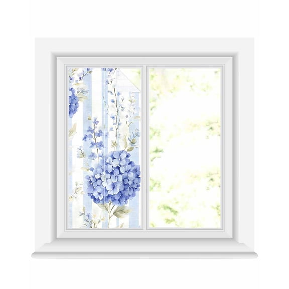 Window Privacy Film Hydrangea Striped Stained Glass Window Film Decorative Sun Block Window Cover Vintage Floral Botanical Window Clings Static Adhesive Sticker for Bathroom 19.6"x39.3"