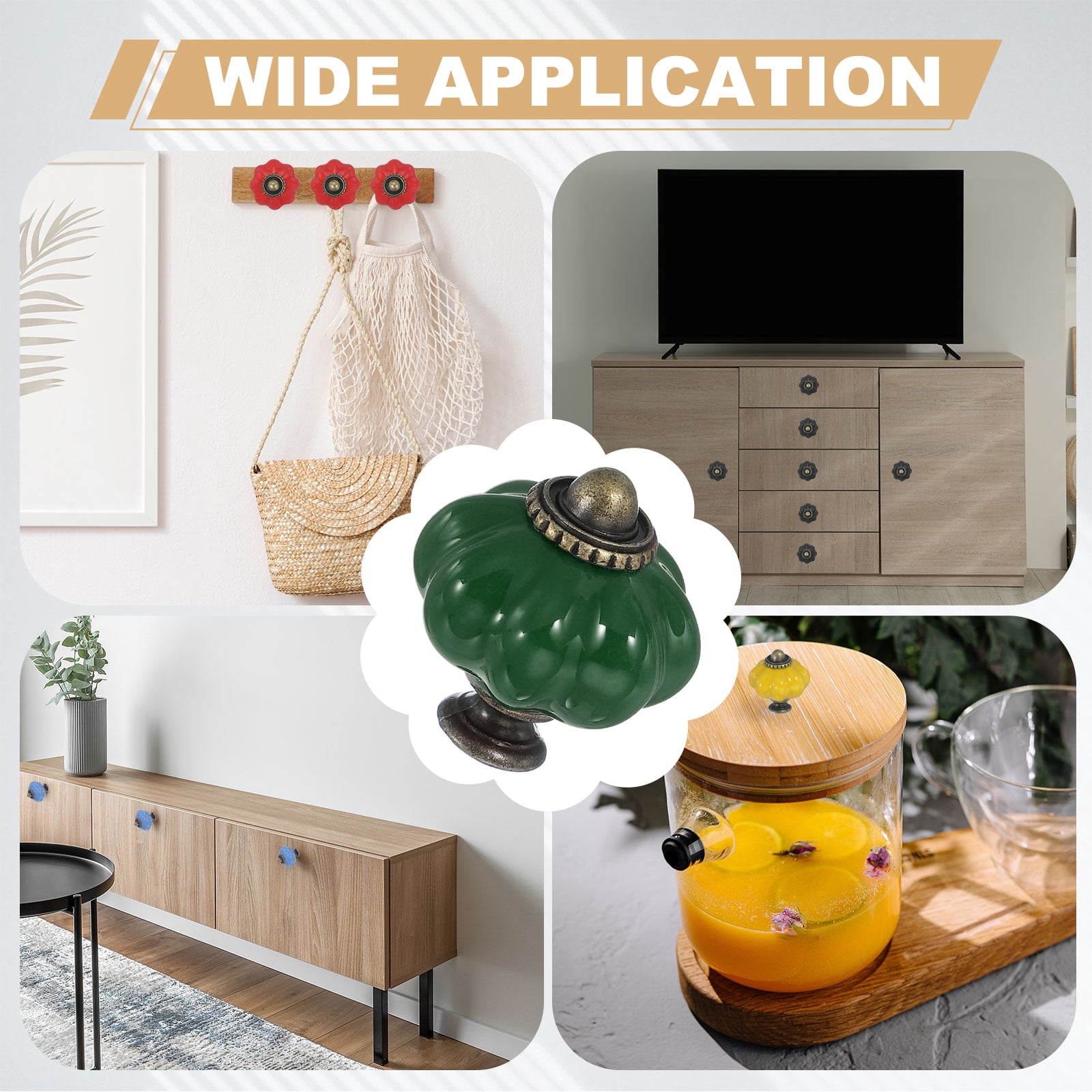 Unique Bargains Stylish Decorative Pumpkin Ceramic Cabinet Drawer Knobs Dark Green