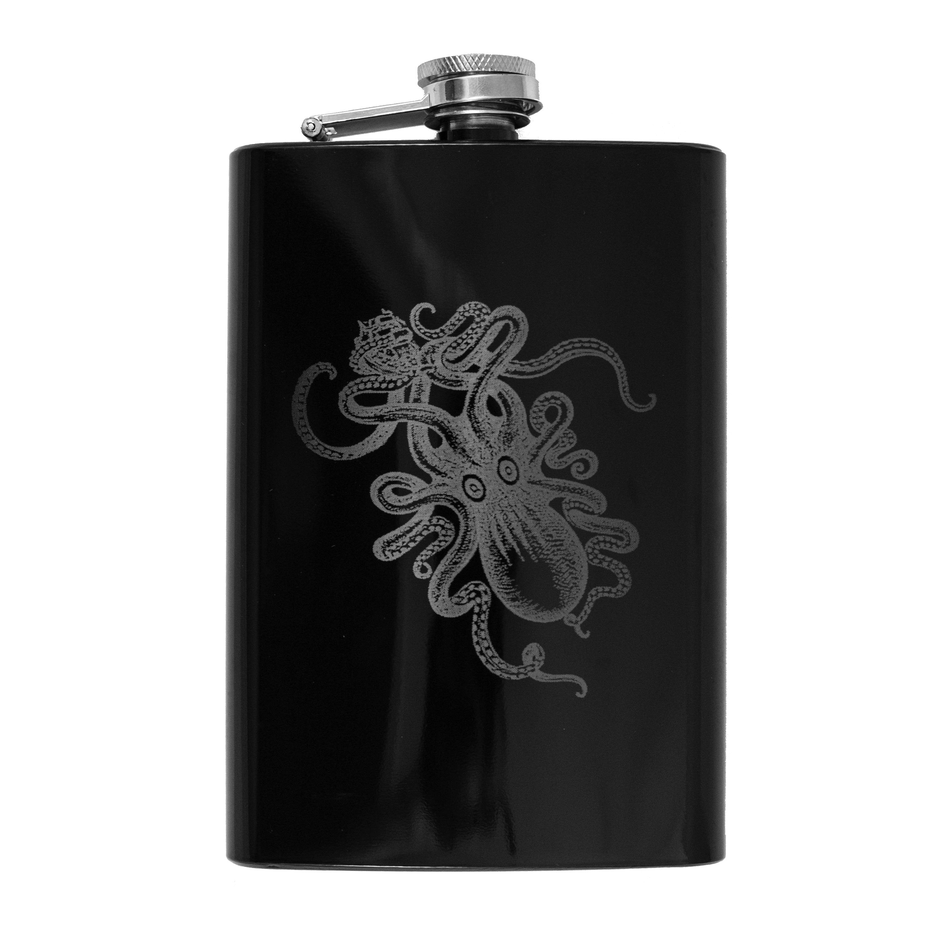 Hip Flask Plus Stainless Steel 8oz Black Flask - Sugar Skull Pattern