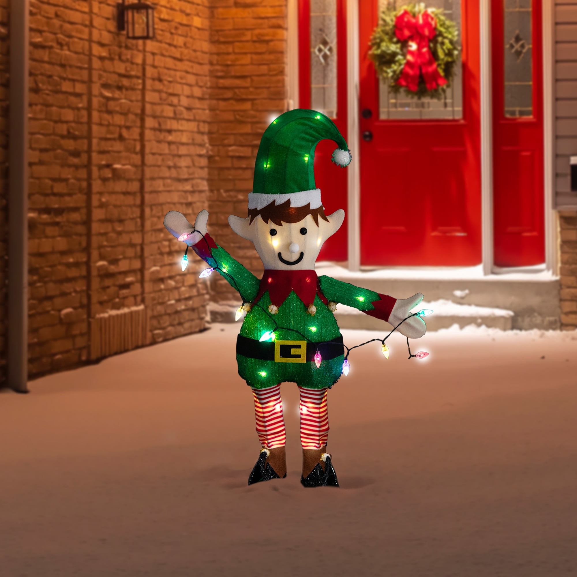 Northlight 34.25" LED Lighted Elf Holding Christmas Lights Outdoor Yard Decoration