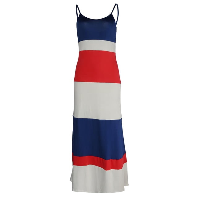Vestido largo a rayas con bloque de color y correa de espagueti informal para mujer Sunnimix Raya