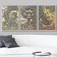 thumbnail image 3 of wall26 - 3 Piece Framed Canvas Wall Art - The Old Pattern of Dragon - Modern Home Art Stretched and Framed Ready to Hang - 16"x24"x3 WHITE, 3 of 5