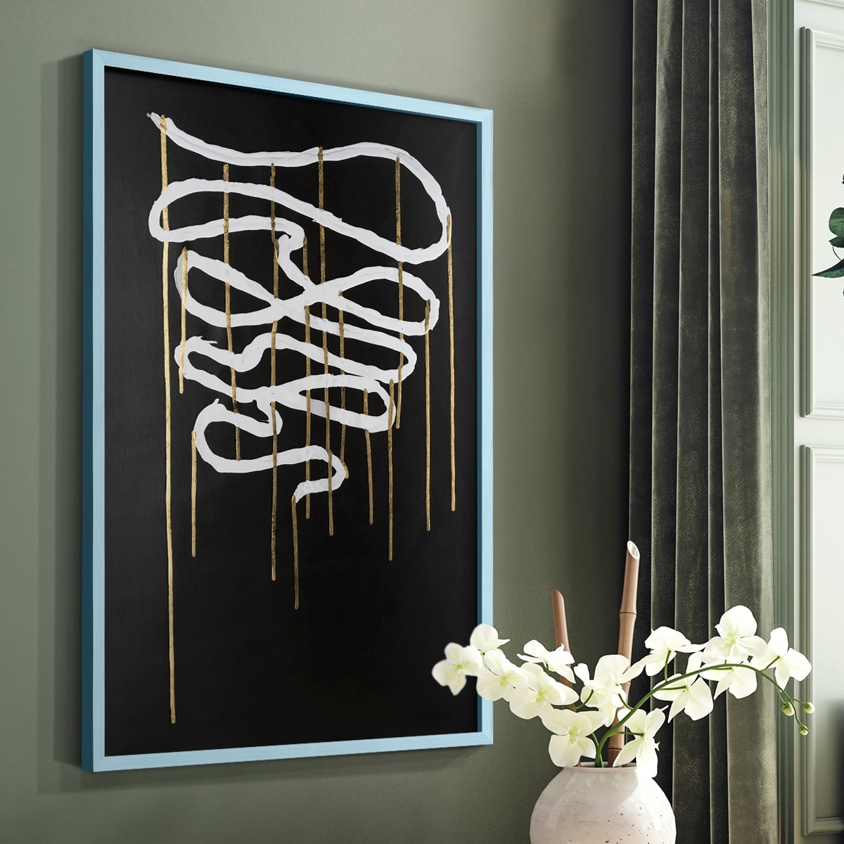 Weeping Ribbon II Framed Print in Blue Solid Wood 11 x 14 Framed Print