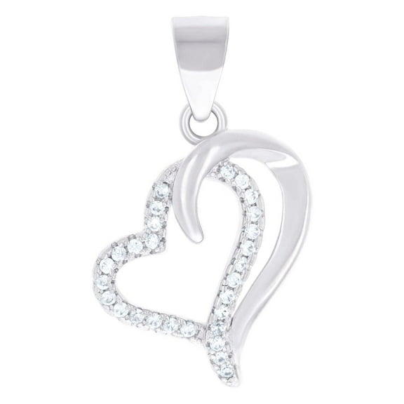 925 Sterling Silver Womens Cubic Zirconia Love Heart Charm Pendant Necklace 24.8x15.5mm Wide Pendant for Women