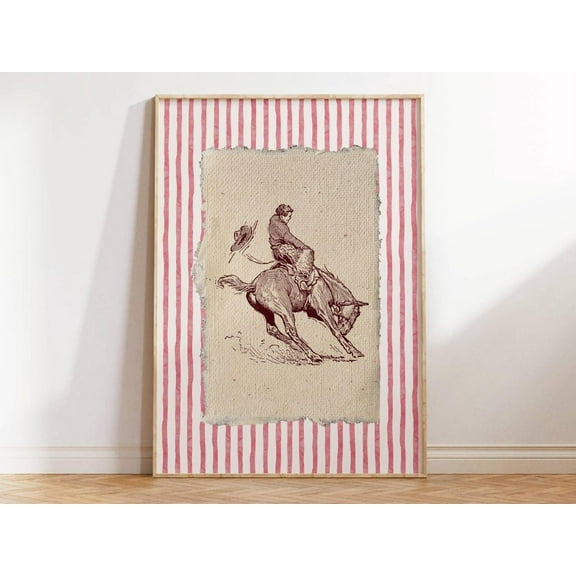 Modroom Vintage Rodeo Print Bucking Bronco Wall Art Striped Poster Rustic Western Decor Cowboy Wall Art Retro Horse Print Southwestern Wall Art Wall Art, Modern Wall Decor, 8x12 UNFRAMED