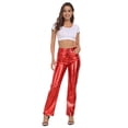 thumbnail image 2 of HDE Women's Metallic Faux Leather Pants High Waisted Trousers Red 8, 2 of 6