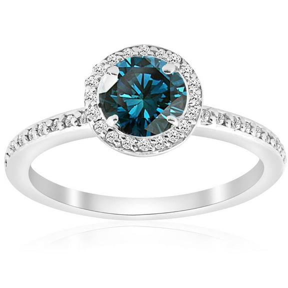 Pompeii 3/4ct Blue Diamond Halo Ring 14K White Gold (G/H,I1-I2)
