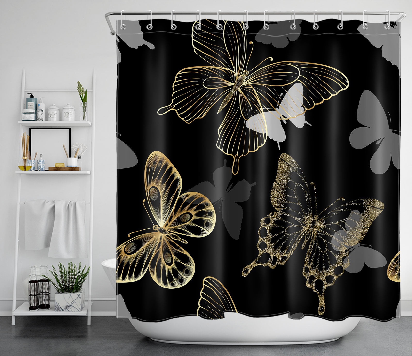 HVEST Butterfly Shower Curtain Vintage Gold Butterfly Printing with ...
