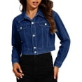 thumbnail image 2 of Blmnix Trucker Women's Coats, Jackets & Vests Jean Jacket Women Denim Button Raincoats Blue Cropped Cocoon Long Sleeve Winter Coats for Women, 2 of 6