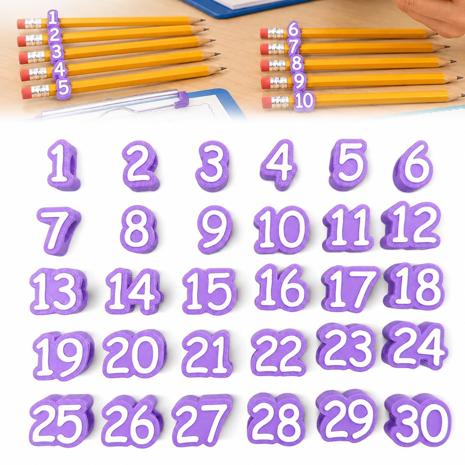 Numbered Pencil Toppers 30 Pcs 1-30 Classroom Pencil Labels for Teachers Black