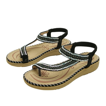 

BRISEZZS Womens Flat Sandals- Boho Casual Plus Open Toe Summer Sandals #396 Black