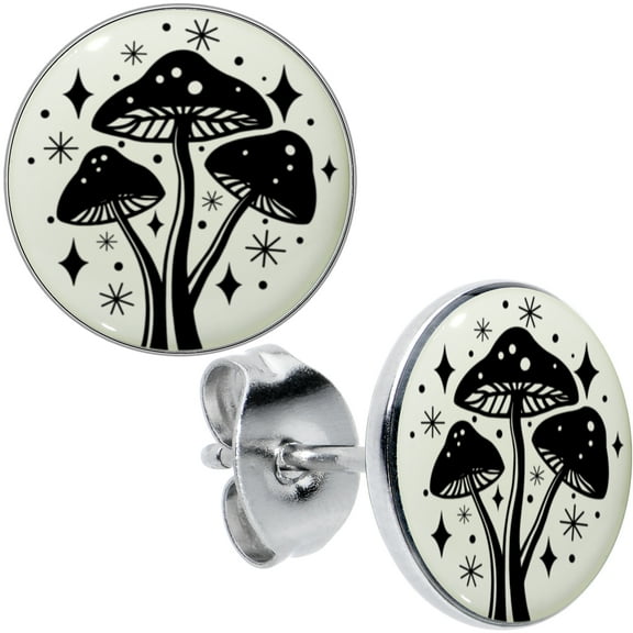Body Candy 22G Stainless Steel Mystic Mushroom Glow in the Dark Pierced Stud Earrings Set for Women Men