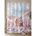 thumbnail image 4 of Pink Blue Christmas Long Shower Curtain Set, Waterproof Shower Curtains for Bathroom, Xmas Snowflake Tree Washable Fabric Cloth Bath Curtain for Bathtub Decoration with Hooks 72x84 Inches, 4 of 6