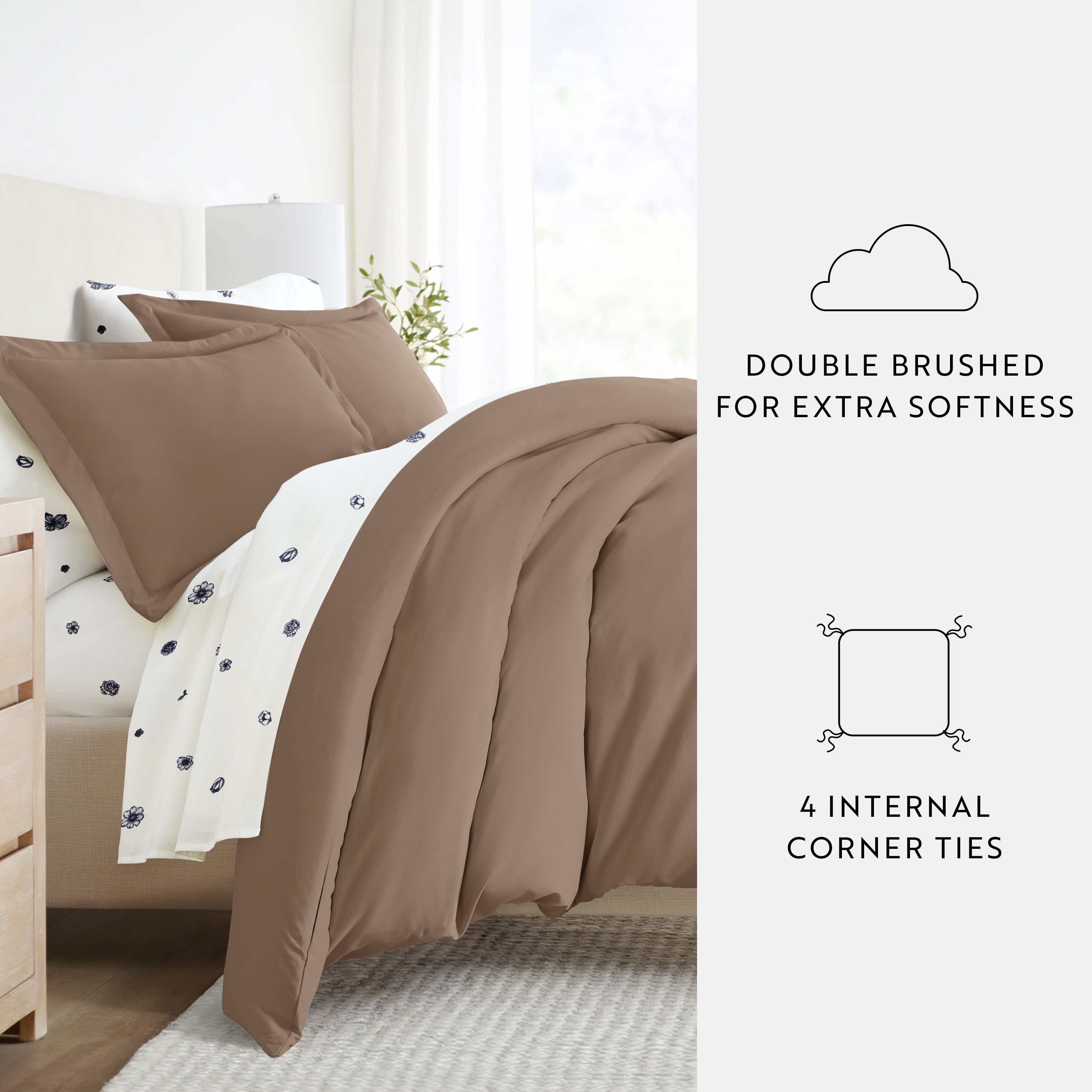 Noble Linens 8 Piece Solid Duvet Bundle in Taupe, Full