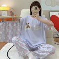thumbnail image 1 of Conjunto de pijamas de dibujos animados de verano para mujer, pantalones largos de manga corta tipo algodón, ropa para el hogar de estilo lindo, traje de tres piezas, ropa de dormir, 1 of 5