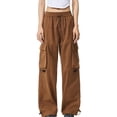 thumbnail image 3 of Cargo Pants for Women with Deep Side Pockets, Pull Rope Elastic Waist, Breathable Workout Joggers, Full Length Casual Trousers for Hiking Travel, Fitness Gifts for Women | Sopatenor,Coffee XL, 3 of 8