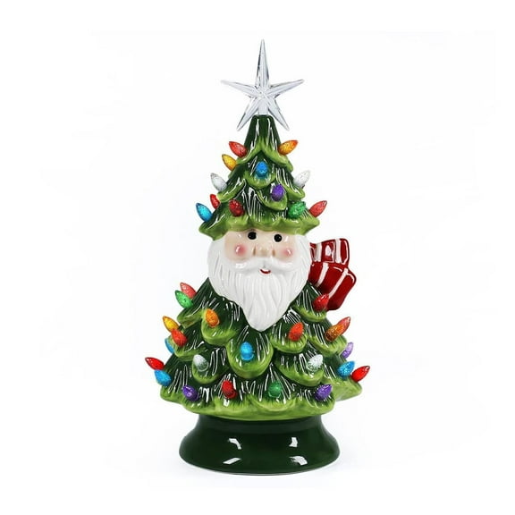 Eoozwa 11" Ceramic Christmas Tree Tabletop Christmas Tree Lights with Multicolored Lights and Star Toppers for Table Top Desk Classic Series Xmas Decoration