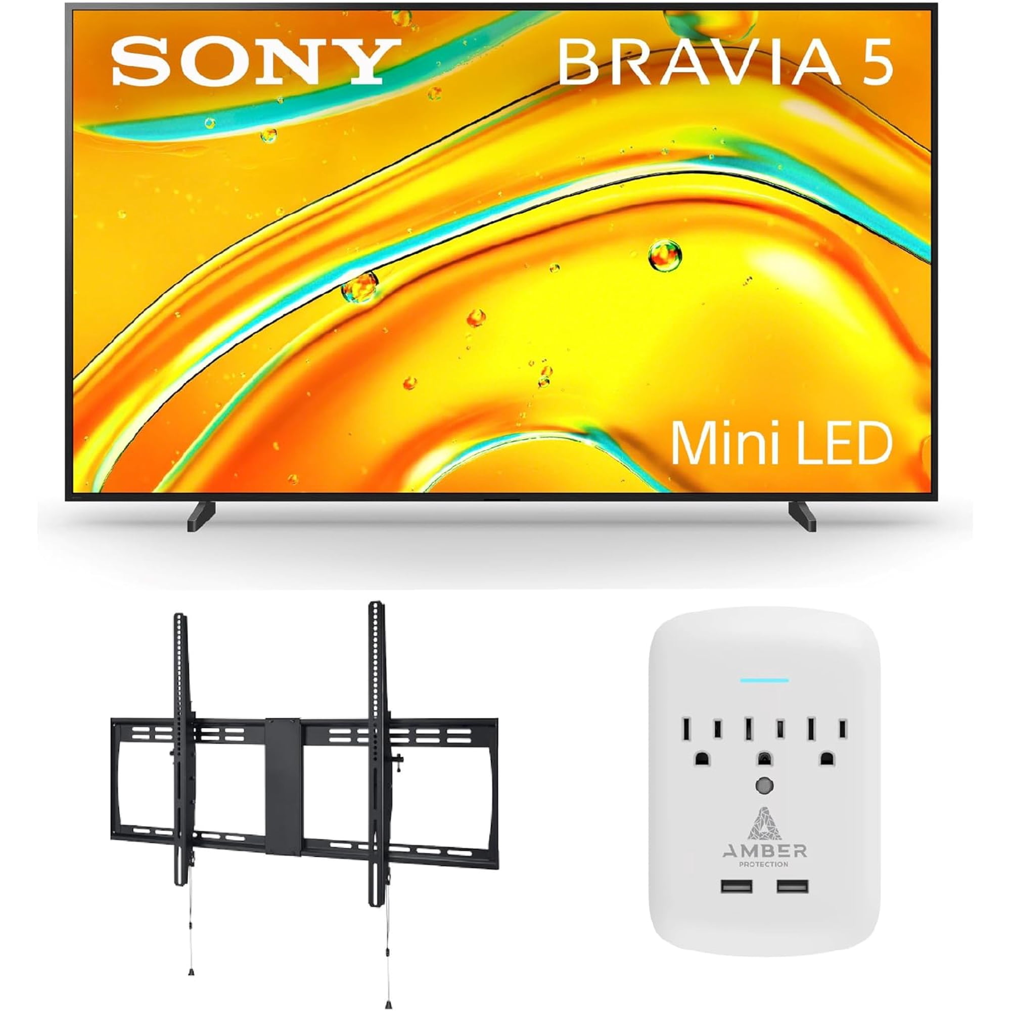 Sony K98XR50 98 Inch Bravia Mini LED 4K HDR Google TV with a Walts XXL-TILT-MOUNT Tilting Mount and Amber Protection 3-OUTLET-SURGE Surge Protector (2025)