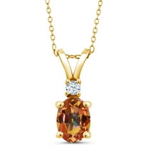 Gem Stone King 18K Yellow Gold Plated Silver Oval Ecstasy Mystic Topaz Pendant Necklace for Women (1.55 Cttw, Gemstone Birthstone, with 18 inch Chain)