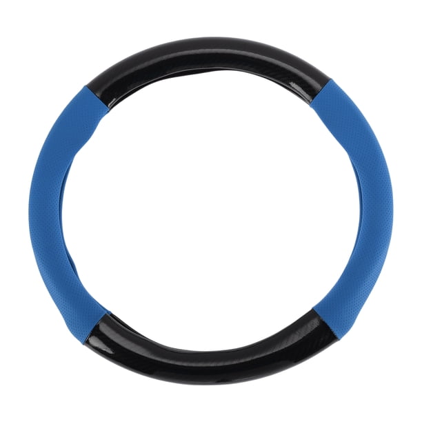 Cubierta de volante de cuero artificial PU Unique Bargains, protector de volante de coche ABS de 14.96" patrón de fibra de carbono negro y azul