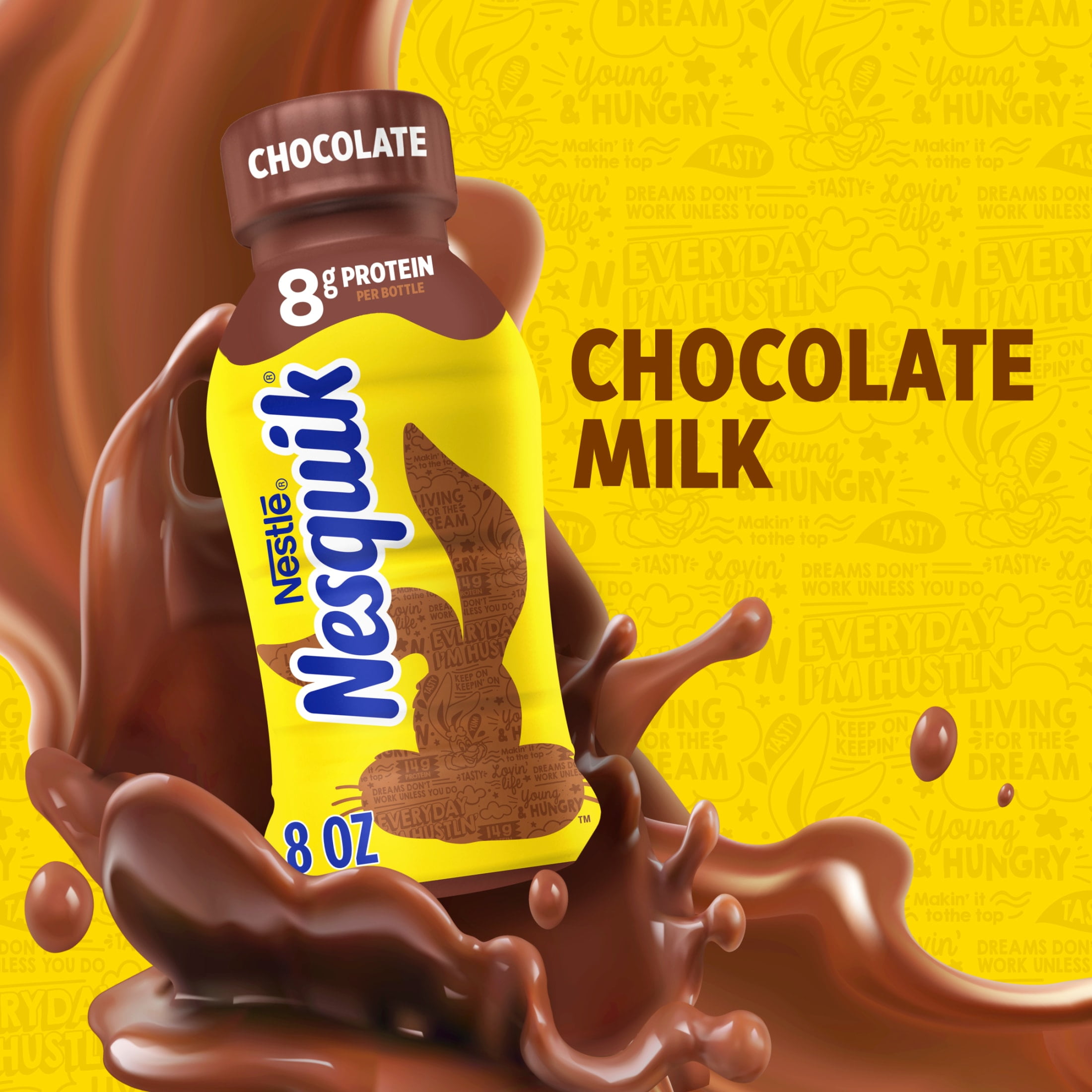 (2 pack) Nesquik Chocolate Milk, Ready to Drink, Low-fat Milk, 12 Bulk Pack, 8 fl oz Bottles