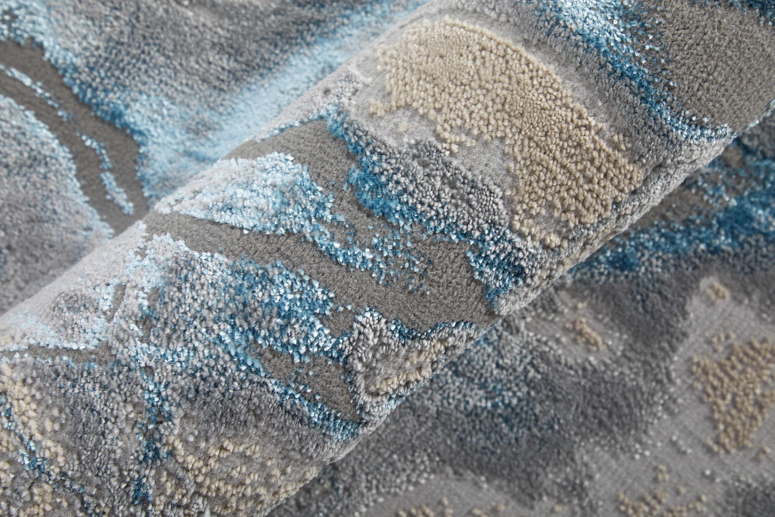 Feizy Jewel Modern Abstract, Taupe/Blue/Tan, 7'10" x 10' Area Rug Easy Care Stain Resistant Fade Resistant Bohemian & Eclectic Watercolor Floor Rug for Living room Bedroom