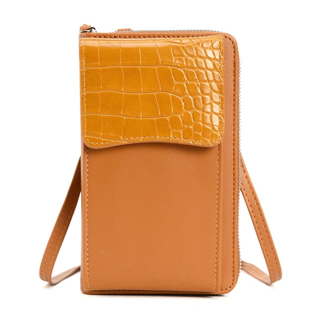 Monedero pequeño tipo bandolera para teléfono móvil para mujer, cartera de mano con ranuras para tarjetas de crédito, 18,5 x 11,5 x 4,5 cm, color marrón