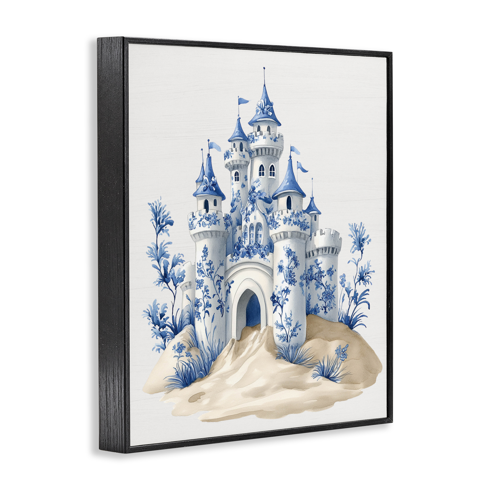 Funky Toile Castle Black Framed Giclee Art, design by Lettered and Lined