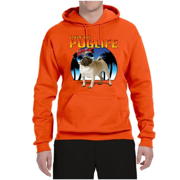 Wild Bobby, Cute Pug Life Living, Animal Lover, Unisex Graphic Hoodie Sweatshirt, Orange, X-Large