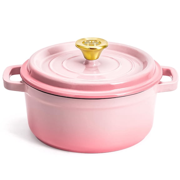 Enameled Cast Iron Dutch Oven with Lid, 3.3 Quart, Gradient Pink, Dual