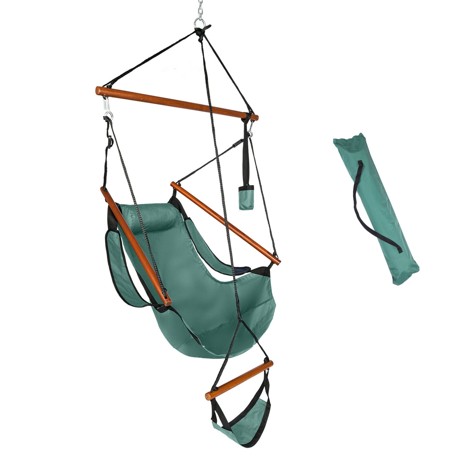 Zprotect Hanging Rope Hammock Chair Swing Seat with Pillows and Cup Holder for Outdoor Indoor