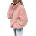 thumbnail image 2 of Pink Womens Fall Tops Solid Casual Long Knitted Sleeve Off The Sweater Womens Shoulder Pullover Sweaters for Women, 2 of 5