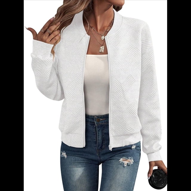 Chaqueta Informal de Mujer con Cuello Alto y Cremallera, Ideal para Otoño. Conjuntos con Bolsillos. L