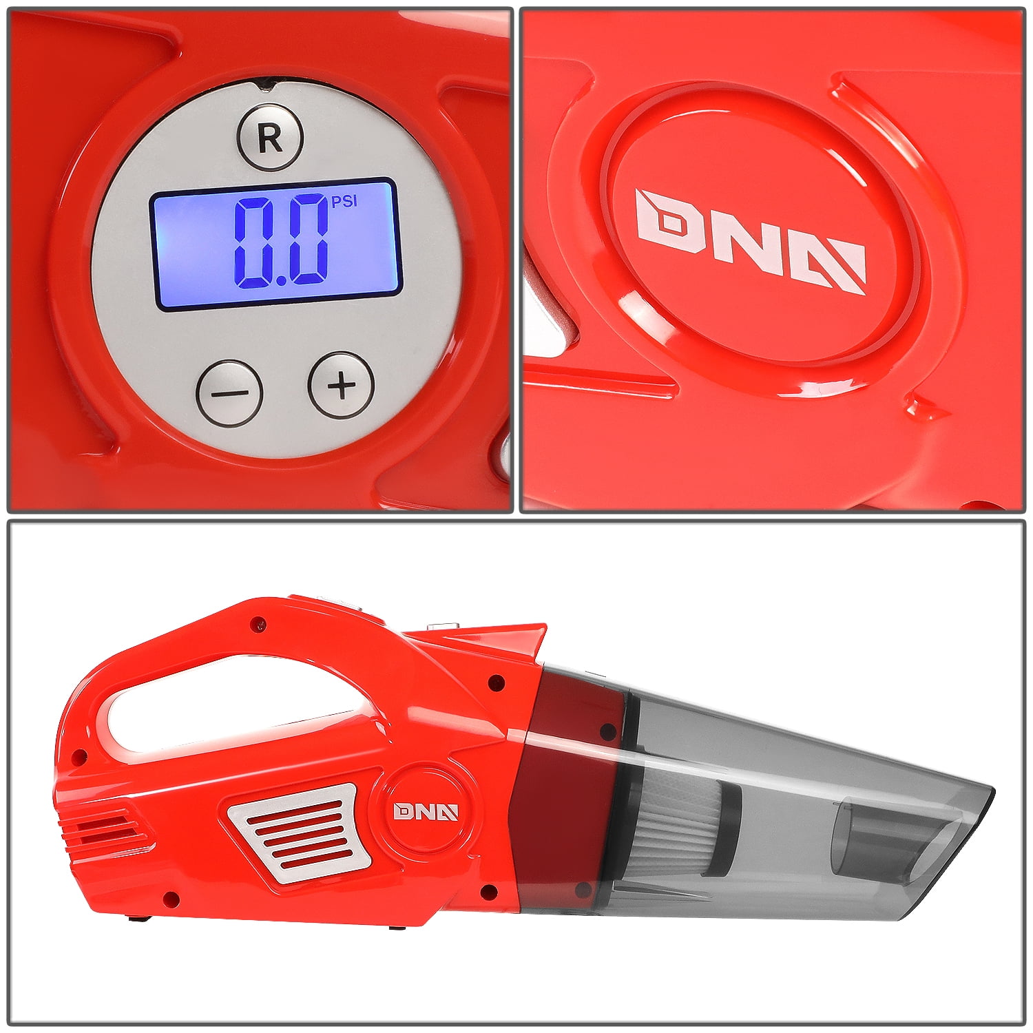 DNA Motoring For Red LED Light Mini Handheld Air Compressor Pump Corded Car Vacuum Cleaner Cleaning Kit