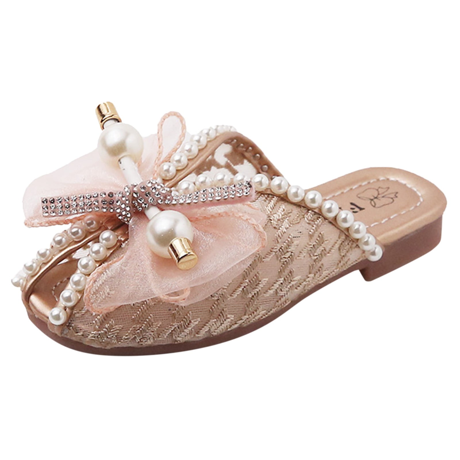 Manifold livstid Broderskab Little Girl Sandal Girls Bowknot Slippers Pearl Soft Sole Princess Shoes  Lace Mesh Slippers Summer Beach Play Cool Outdoor Trendy - Walmart.com