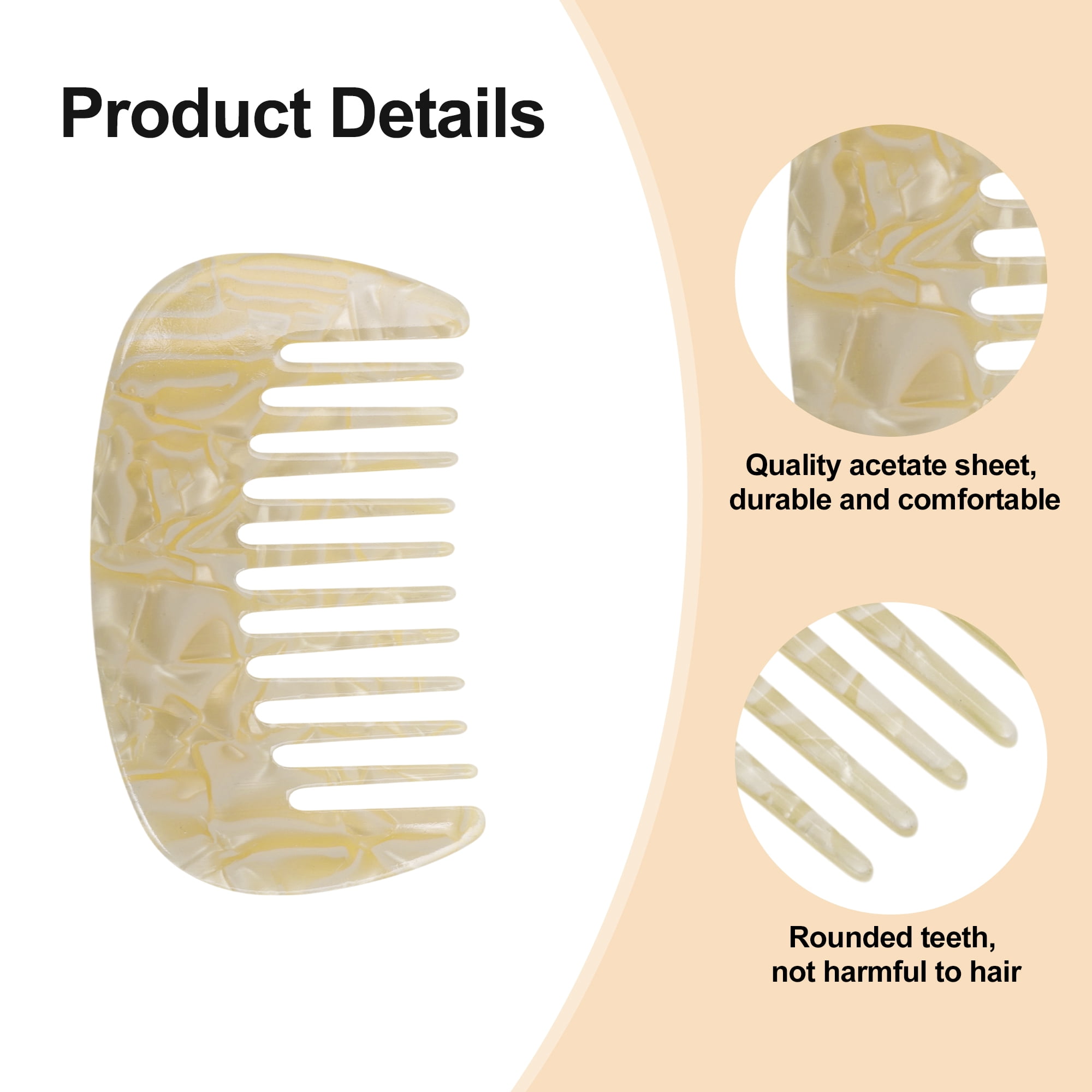 Unique Bargains 1Pc Hair Comb Wide Tooth for Thick Curly Hair Beige, Yellow