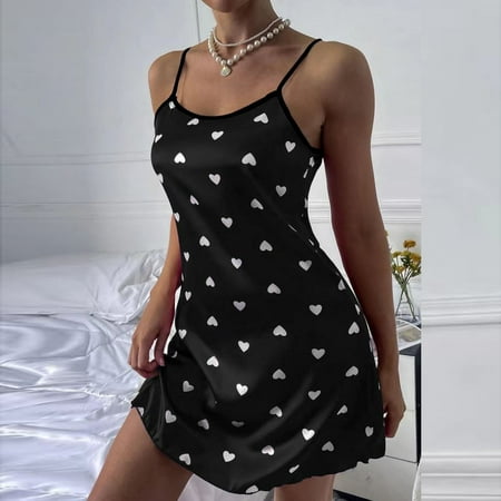Puntoco Plus Size Clearance women dress Women Lingerie Silk Satin Polka Dot Printed Temptation Babydoll Underwear Sleepwear Camisole Nightdress Black S(S)