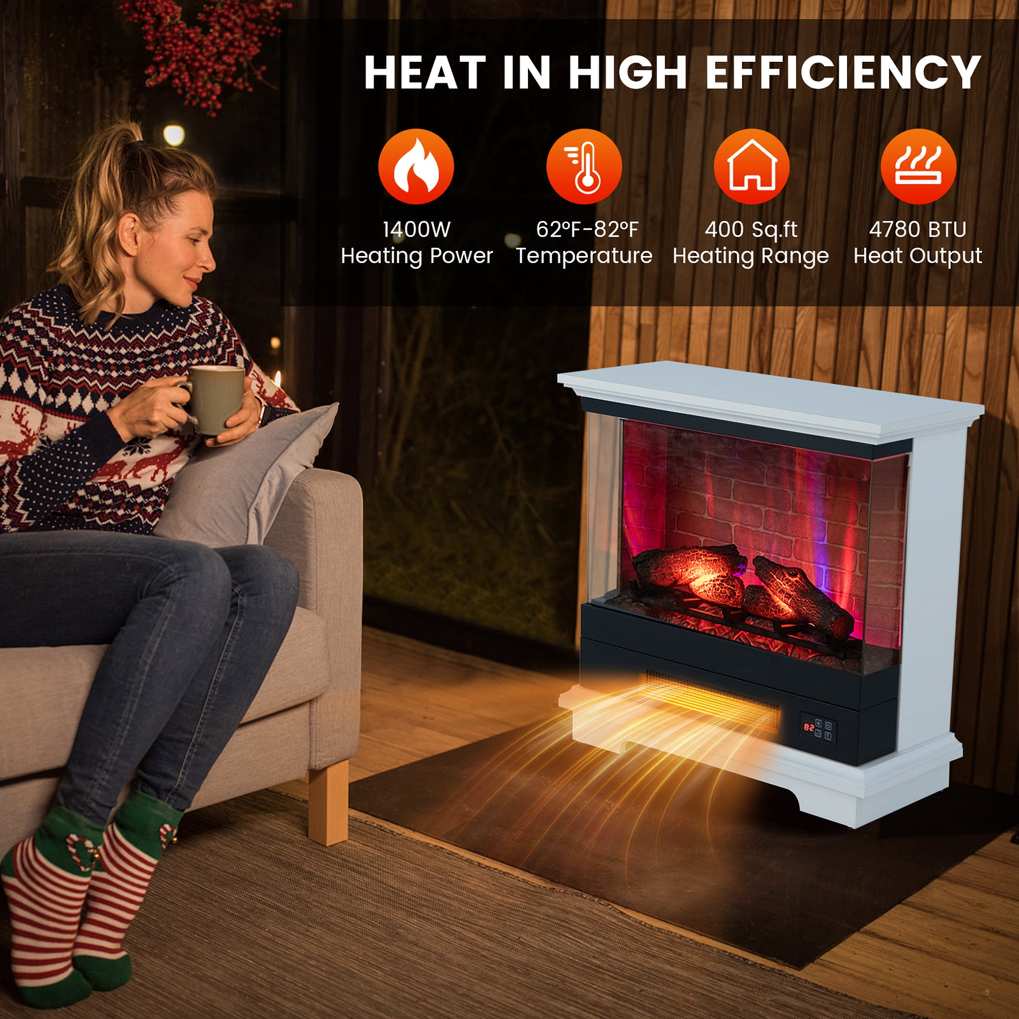 Costway 27'' LED Electric Fireplace Heater, Freestanding
