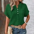 thumbnail image 2 of Yubnlvae Women's Wrinkle-Finish Shirt - Relaxed Batwing Sleeve Pocket Detail Casual Top (Double Layer Fabric | Workwear Inspired) (Green | L), 2 of 9