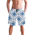 thumbnail image 4 of Dailycode Men's Quick Dry Swim Trunks Beach Shorts Casual Summer Board Shorts with Pockets, Indigo Damask Wallpaper Design, 4 of 8